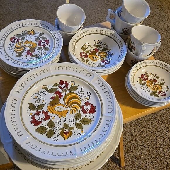 Mikasa Other - Vintage Mikasa Terra Stone Heritage 7125 Rooster Plate Cup Mug Dinnerware Set 32
